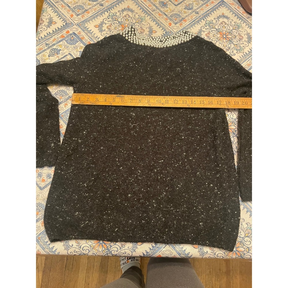 Karl Lagerfeld Paris Pearl Neck Sweater Gray Marl Wool Blend Medium - Picture 3 of 4